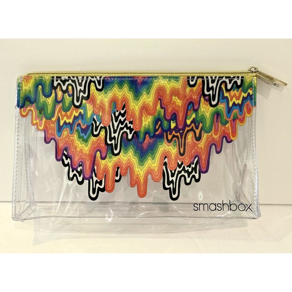 SMASHBOX Zipper Makeup Accessory Pencil Pouch Bag Rainbow Drip Clear Travel